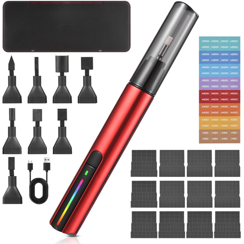 Ponceuse à main alternative avec 8 têtes de ponçage, 3 vitesses réglables, lumière colorée, sans fil, chargement usb, - Lifcausal