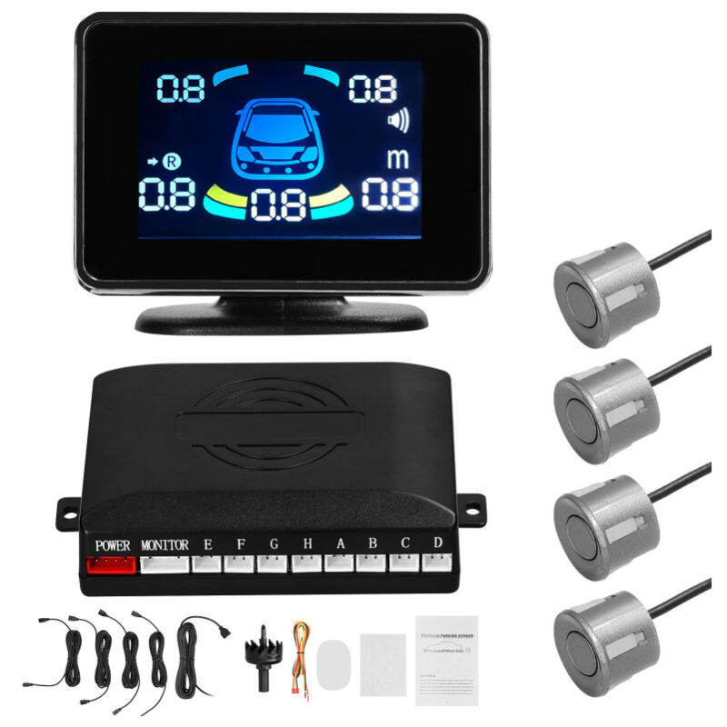 Système Radar de Stationnement Avant/Arrière 4 Capteurs avec Détection de Distance, Affichage lcd, Alarme Sonore Réglable (Buzzer/Mute) - Lifcausal