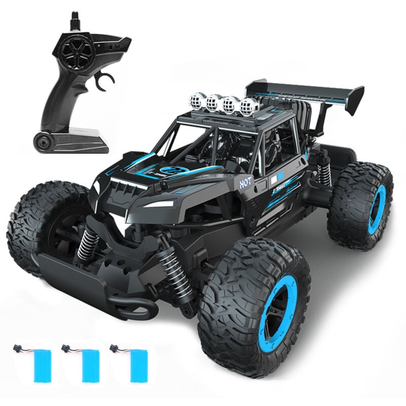 Lifcausal - Voiture télécommandée, véhicule tout-terrain électrique à grande vitesse 2,4 GHz 4 roues motrices avec lumières 3 batteries rechargeables