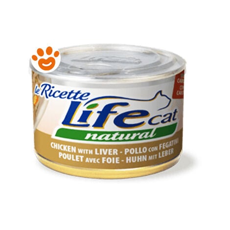 Life Cat Natural "Le Ricette" Pollo con Fegatini  - Life Cat Natural "Le Ricette" Pollo con Fegatini - Lattina Da 150 Gr