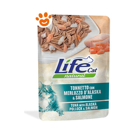 Life Cat Natural Tonnetto con Merluzzo D'Alaska e Salmone  - Life Cat Natural Tonnetto con Merluzzo D'Alaska e Salmone - Bustina Da 70 Gr