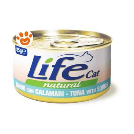 Life Cat Natural Tonno con Calamari  - Life Cat Natural Tonno con Calamari - Lattina Da 85 Gr
