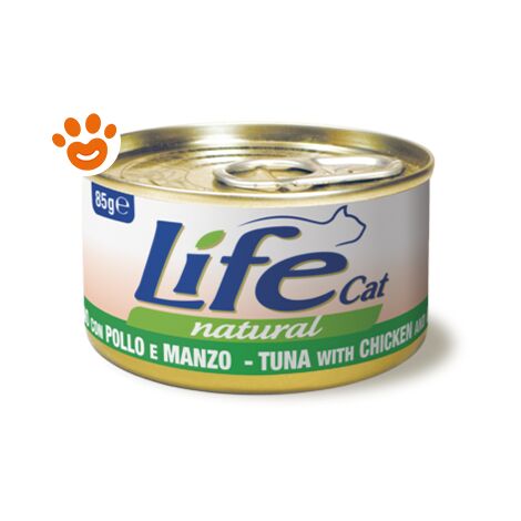 Life Cat Natural Tonno con Pollo e Manzo - Life Cat Natural Tonno con Pollo e Manzo - Lattina da 85 gr