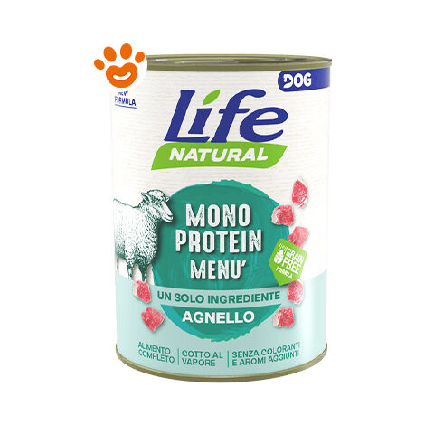Life Dog Natural Monoprotein Menù Agnello  - Life Dog Natural Monoprotein Menù Agnello - Lattina Da 400 Gr