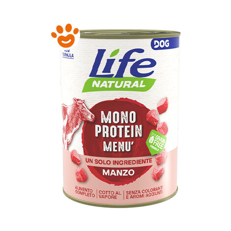 Life Dog Natural Monoprotein Menù Manzo  - Life Dog Natural Monoprotein Menù Manzo - Lattina Da 400 Gr