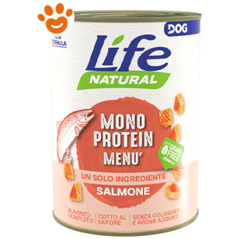 Life Dog Natural Monoprotein Menù Salmone  - Life Dog Natural Monoprotein Menù Salmone - Lattina Da 400 Gr