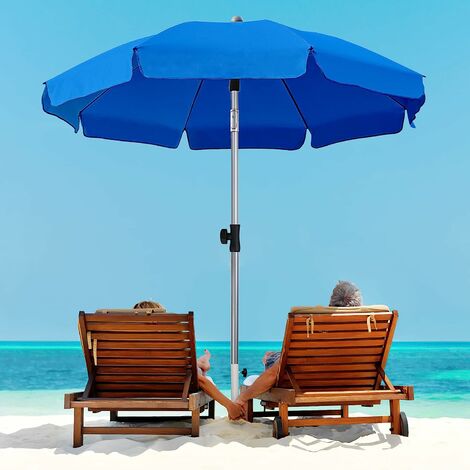 LIFERUN Φ200cm Sonnenschirm , Gartenschirm Kippbar, Terrassenschirm Achteck, Strandschirm Seilzugsystem, Marktschirm fuer den Garten, Strand oder am Pool Blau