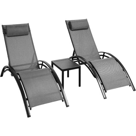 LIFERUN 3er Set Klappbare Sitzgruppe， Komplett aus Aluminium Gefertigte Sonnenliege, S-Form, Bequem und Atmungsaktiv, Geeignet für Gärten, Schwimmbäder, Strände, Grau