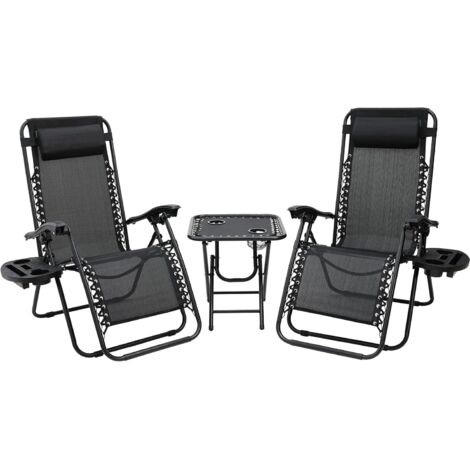 LIFERUN 3er Set Relaxliege – Patrick – Textilene, klappbar, Multiposition, Schwarz