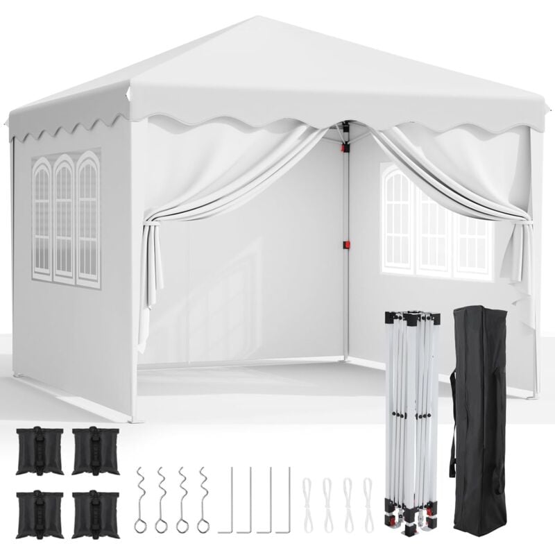 3x3m Tonnelle Pliante avec Oxford 420D,Tente Jardin Pliable,Imperméable,Tente de Fête,Tente avec 4 Parois Latérales,Pavillon de Jardin,Protection uv