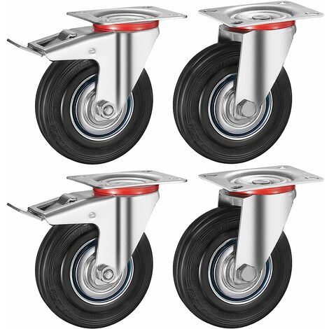 LIFERUN 4er Set Lenkrolle 200mm, Mit Bremse bis zu 650 kg Palettenrennen für Möbel 360 ° Rotatable ohne Geräusche (2 Bremsrennen, 2 Castors)