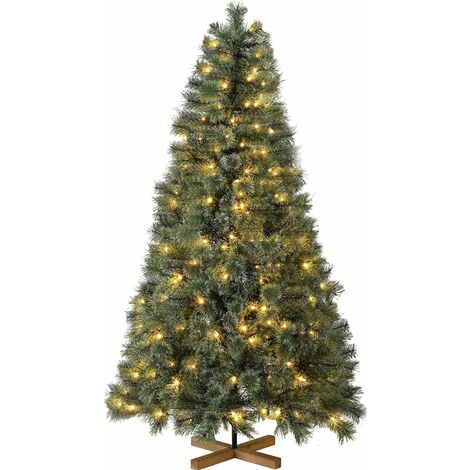 LIFERUN Albero di Natale Artificiale con illuminazione, Alberi di Natale Illuminato, Materiale PVC Ignifugo, con 510 Punte, Supporto in Legno, Facile Montaggio, per Casa e Negozio (180 cm)
