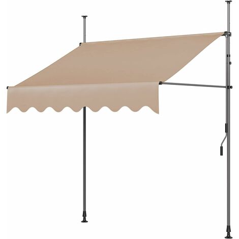 LIFERUN Auvent de Balcon Rétractable en Métal et Polyester, Résistant aux UV Et à l'eau, Hauteur Réglable, avec Manivelle sans Perçage, 200 x 120 Cm, Beige