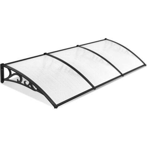 LIFERUN Auvent de Porte d'entrée, Porte Toit Marquise Abri Protection en Polycarbonate et aluminium, Auvent de Porte Entrée 270 x 98.5 cm, Transparent, Contre Pluie UV, pour l'extérieur