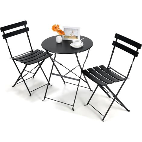 LIFERUN Balkonmöbel Set 3 teilig, Balkonset 2 Klappstuhl 1 Klapptisch, Bistro Gartenmöbel Set, Balkon Set Metall, Klappbare Sitzgarnitur Garten, Balkonmöbel Klappbar für Balkon,Terrasse und Gärten, Sc