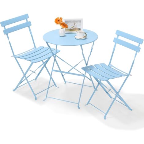 LIFERUN Balkonmöbel Set 3 teilig, Balkonset 2 Klappstuhl 1 Klapptisch, Bistro Gartenmöbel Set, Balkon Set Metall, Klappbare Sitzgarnitur Garten, Balkonmöbel Klappbar für Balkon,Terrasse und Garten, Bl