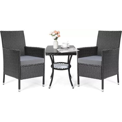 LIFERUN Balkonmöbel Set 3tlg,Rattan Gartenmöbel Set,Polyrattan Lounge Set, Balkon Lounge Set,Gartenlounge Set,Polyrattan Gartenmöbel Set, Balkon Möbel Sitzgruppe mit Kissen und Glastisch,für Garten,Te