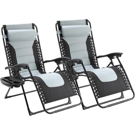 LIFERUN Chaise Longue，Lot de 2 transats Pliables de Jardin Extra Larges avec Porte-gobelet Réglable et Appui-tête Jusqu'à 140 kg, Adaptés aux Piscines, Terrasses, Jardins