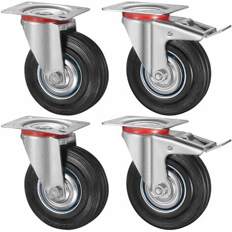 LIFERUN Confezione da 4 ruote per carichi pesanti, rotelle girevoli da 160 mm con freno, fino a 600 kg, rotelle per pallet, ruotabili a 360°, nessuna rumorosità (2 rotelle con freno, 2 rotelle girevol