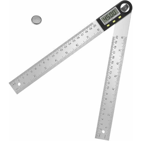 LIFERUN Digitaler Winkelmesser, 200 mm Edelstahl Vierkant Winkelmesser, mit Nullabgleich und Sperrfunktion, LCD Display, 360° Multi Winkel Messung