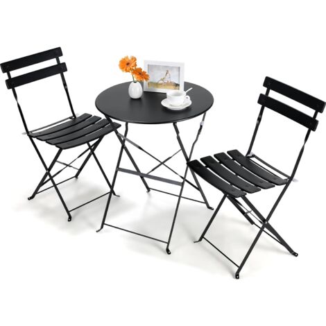 LIFERUN Ensemble Bistrot 3 pièces, Ensemble de Balcon 2 Chaises Pliantes 1 Table Pliante, Meubles de Jardin Bistro, Salon de Jardin en métal, Table Chaise Pliante Balcon, Noir