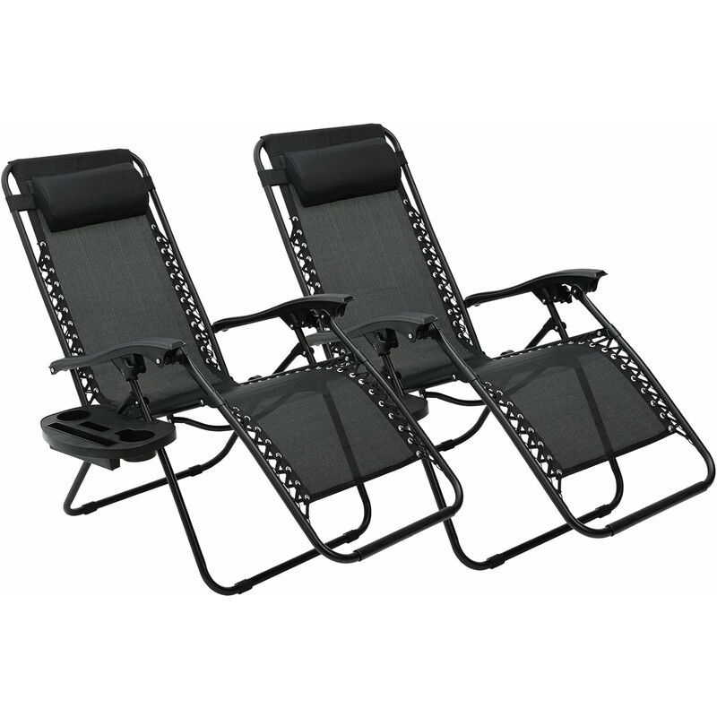 Liferun - Ensemble de chaises longues, pliables, avec repose-tête et dossier réglables, pour la pause déjeuner, avec porte-gobelet, ergonomique et