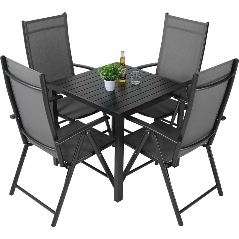 LIFERUN Ensemble de meubles de jardin 5 pièces avec 4 chaises pliantes en aluminium et WPC carré, résistant aux intempéries, pour vérandas, cours,