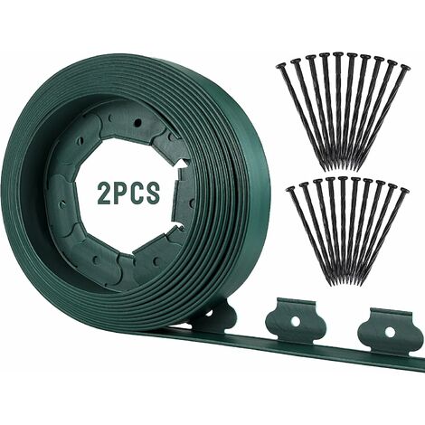 LIFERUN flexible Rasenkante,Flexible Beeteinfassung, Rasenkante, mit 72 Erdankern, Länge 2 x 10 m, Höhe 5 cm, Beeteinfassung, Gartenzaun, grüne Mähkante