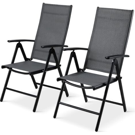 LIFERUN Gartenstuhl Hochlehner Klappbar, 2er Set, Aluminium, mit 7-Fach Verstellbar Rückenlehne, Bis 120 kg, Leicht Gartenstühle, Balkonstuhl Esszimmerstuhl, Campingstühle fur Outdoor, Schwarz