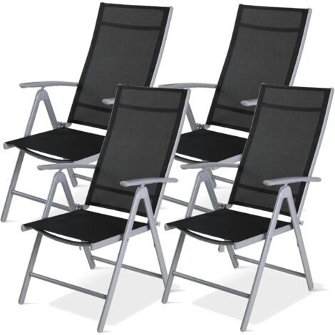 LIFERUN Gartenstuhl Hochlehner Klappbar, 4er Set, Aluminium, mit 7-Fach Verstellbar Rückenlehne, Bis 120 kg, Leicht Gartenstühle, Balkonstuhl Esszimmerstuhl, Campingstühle fur Outdoor, Silber Grau