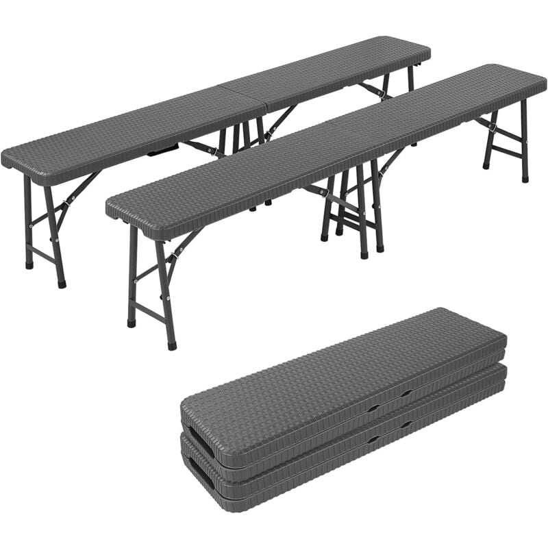 Liferun - Lot de 2 Bancs Pliables Pliant 180 cm,Banc Pliant Camping,Banc de Jardin Avec poignée de transport,Banc Pliable Camping Structure en acier