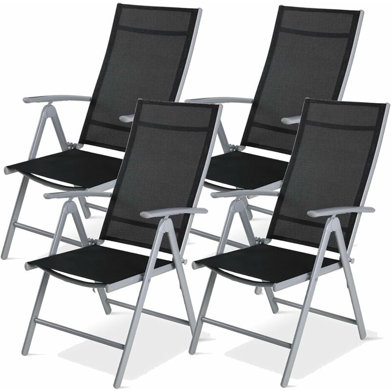 LIFERUN Lot de 4 chaises de jardin pliables à dossier haut en aluminium avec dossier réglable en 7 positions, jusqu'à 120 kg, légères, pour balcon,