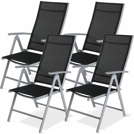 LIFERUN Lot de 4 chaises de jardin pliables à dossier haut en aluminium avec dossier réglable en 7 positions, jusqu'à 120 kg, légères, pour balcon, salle à manger, camping, extérieur, gris argenté