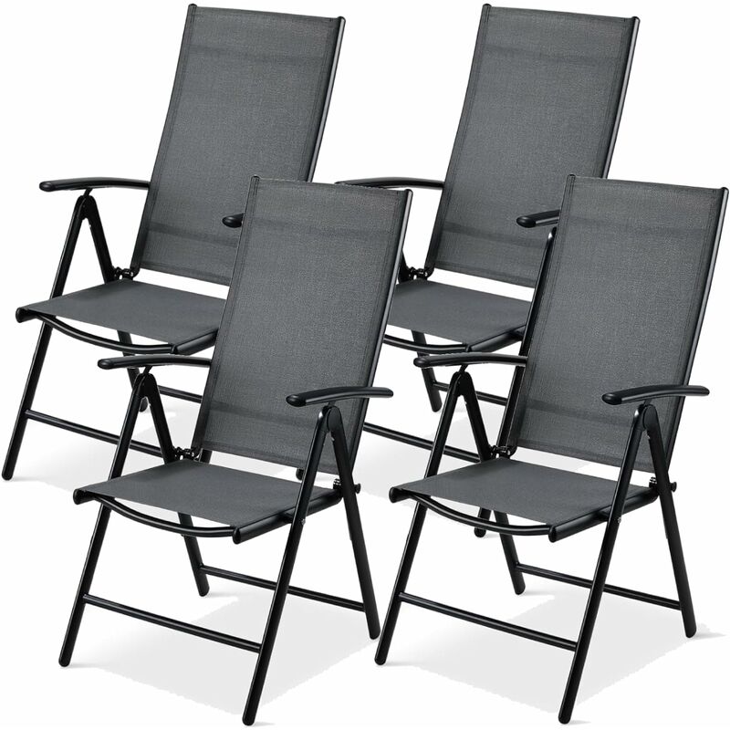 Lot de 4 chaises de jardin pliables à dossier haut en aluminium avec dossier réglable en 7 positions, jusqu'à 120 kg, légères, pour balcon, salle à