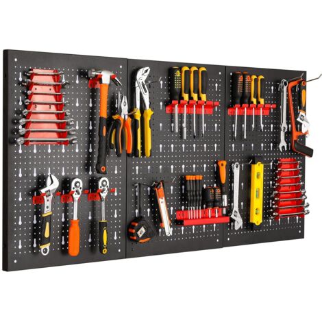 Liferun – Panneau mural pour rangement d'outils 120 x 60 cm – Métal massif résistant à la rouille – 17 crochets personnalisables pour outils – Installation facile