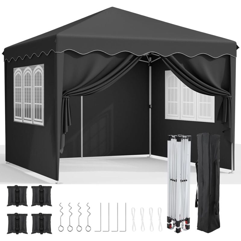 LIFERUN Pavillon de Jardin Pliable 3x3m, Tonnelle Pliante avec Oxford 420D,4 Panneaux Latéraux et 4 Sacs de Sable, Tente de Jardin... Pavillon de