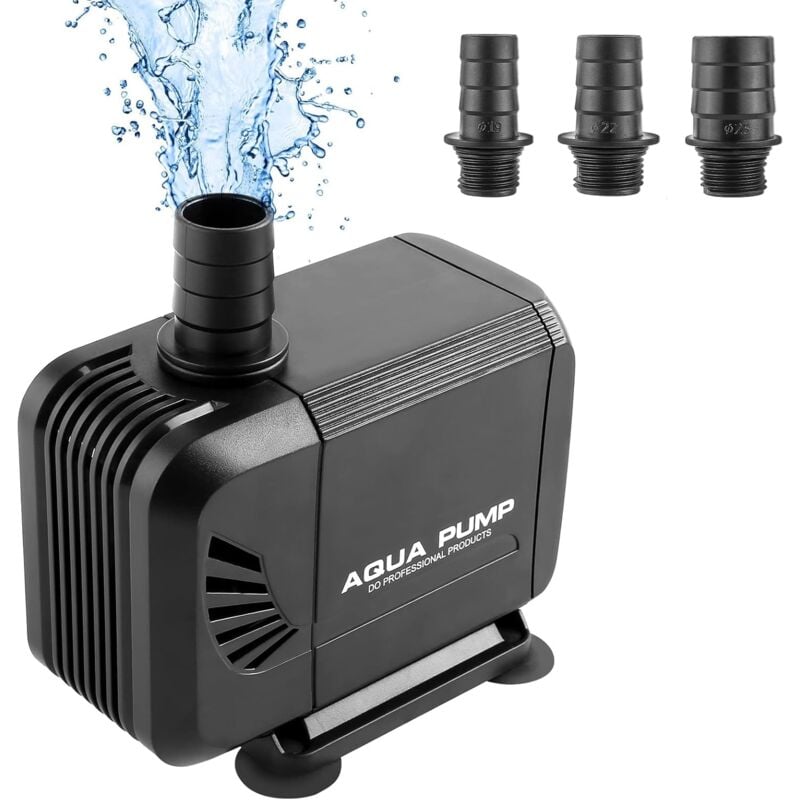 Pompe Eau Submersible, 40W 3000L/H Mini Pompe Silencieuse, Pompe Aquarium avec 3 Buses 19/22/25mm, Hauteur de Refoulement 2.8m, Pompe à Eau Amphibie