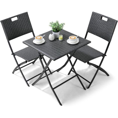 LIFERUN Set di mobili da giardino da bistro, 3 pezzi, mobili da balcone in rattan, set di mobili da balcone, 1 tavolo pieghevole e 2 sedie, set di mobili da balcone pieghevole, in rattan per balcone, 