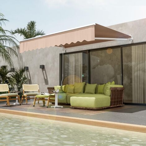 LIFERUN Store Banne Manuel Auvent Manuel à Bras Articulés 250 x 200 cm Protection Solaire Imperméable Support Mural Manivelle Réglable en Aluminium/Polyester pour Terrasses Extérieures Balcons Beige