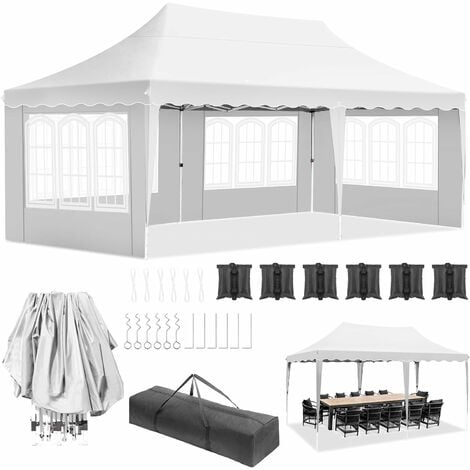 LIFERUN Tonnelle Pliante 3x6 M Imperméable, Tonnelle de Jardin avec 4 Parois Latérales, Tente de Jardin avec 12 Clou Moulu 6 Cordes et 6 Sacs de Sable, Gazebo Jardin Exterieur pour Fête Camping Plage,