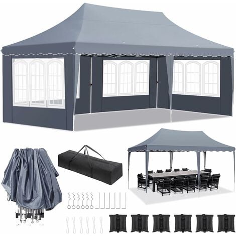 LIFERUN Tonnelle Pliante 3x6 M Imperméable, Tonnelle de Jardin avec 4 Parois Latérales, Tente de Jardin avec 12 Clou Moulu 6 Cordes et 6 Sacs de Sable, Gazebo Jardin Exterieur pour Fête Camping Plage,