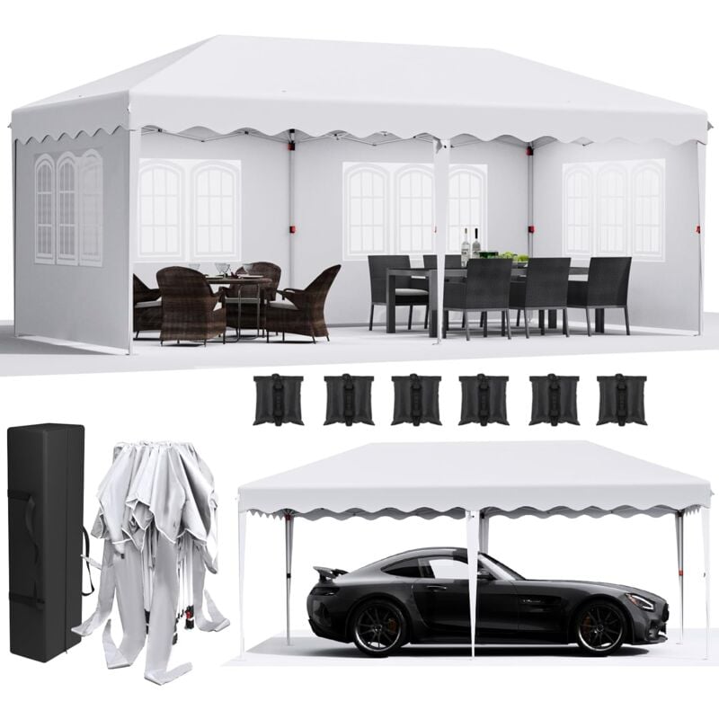 Tonnelle Pliante 3x6, Tonnelle de Jardin Exterieur 420D Oxford, Imperméable Tente de Reception avec 4 Panneaux Latéraux, Protection uv 50+, Tonnelle