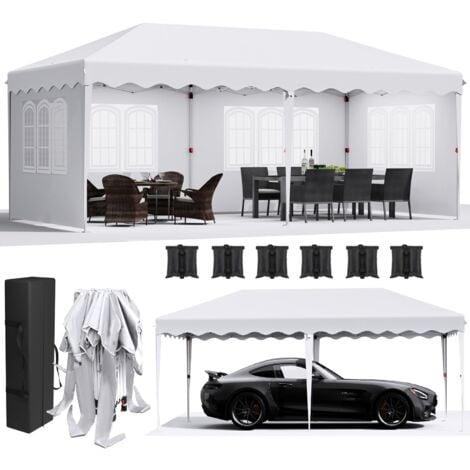 LIFERUN Tonnelle Pliante 3x6, Tonnelle de Jardin Exterieur 420D Oxford, Imperméable Tente de Reception avec 4 Panneaux Latéraux, Protection UV 50+, Tonnelle de jardin pour Fêtes Commercial Mariage, Bl