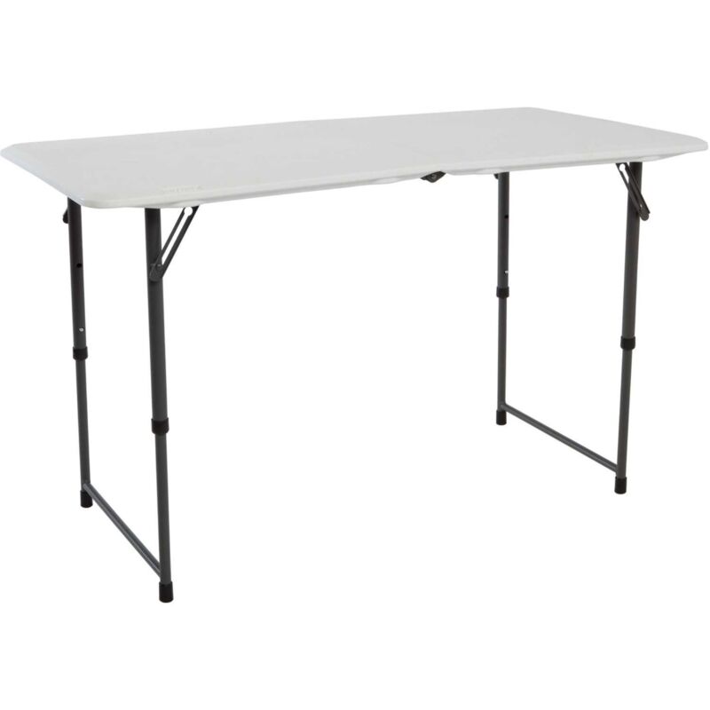 Lifetime 4 Foot Adjustable Fold In Half Table Essential White Granite