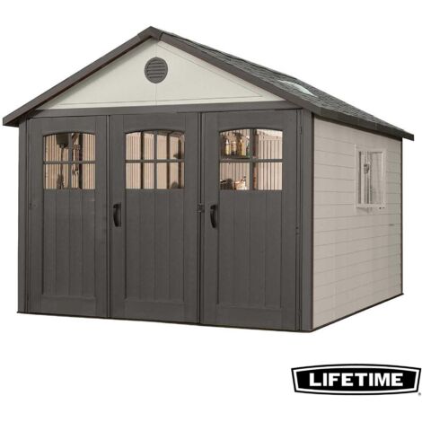 Lifetime – Abri de jardin en polyéthylène haute densité 11m2 – Charpente acier inoxydable – 3 portes vitrées verrouillables – 60187
