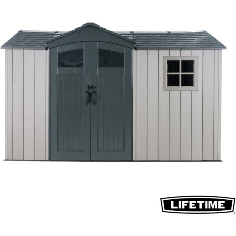 Lifetime – Abri de jardin résine 7.58m² – Dimensions 3.56x2.13m – Toit double paroi – Structure en acier renforcé – Cinq puits de lumière