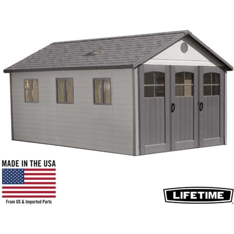 Lifetime – Abri de jardin résine 19,65 m² – Dimensions 3,37 x 6,42 m – Panneaux HDPE double paroi – Sécurisé avec portes verrouillables