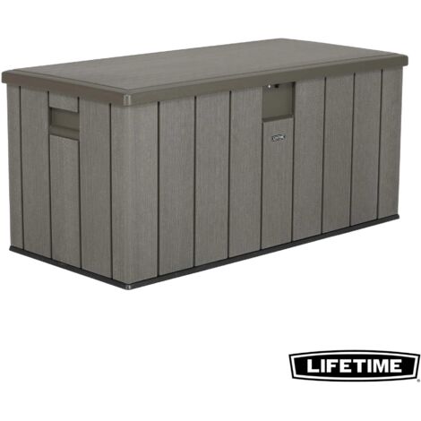 Lifetime – Coffre de jardin 567L en PEHD – Construction double paroi – Couvercle verrouillable – Dimensions 150,2x71,8x70 cm – Imitation bois