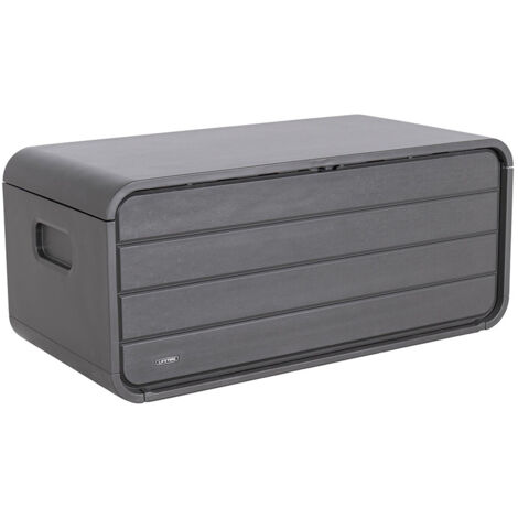 Lifetime – Coffre de rangement extérieur 515L – Résistant aux UV – Texture imitant le bois – Couvercle verrouillable avec vérins – Poignées moulées - BOX 515 L