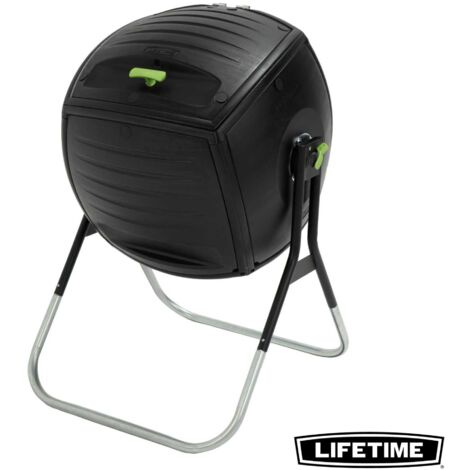 Lifetime – Composteur rotatif 189L en polyéthylène haute densité – Rotation 360° pour compostage efficace – Protection UV contre décoloration - NOIR 189 L